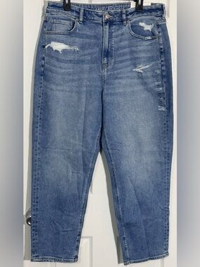 American Eagle Stretch Mom Jeans Size 16 33” High Rise Straight Distressed NWT